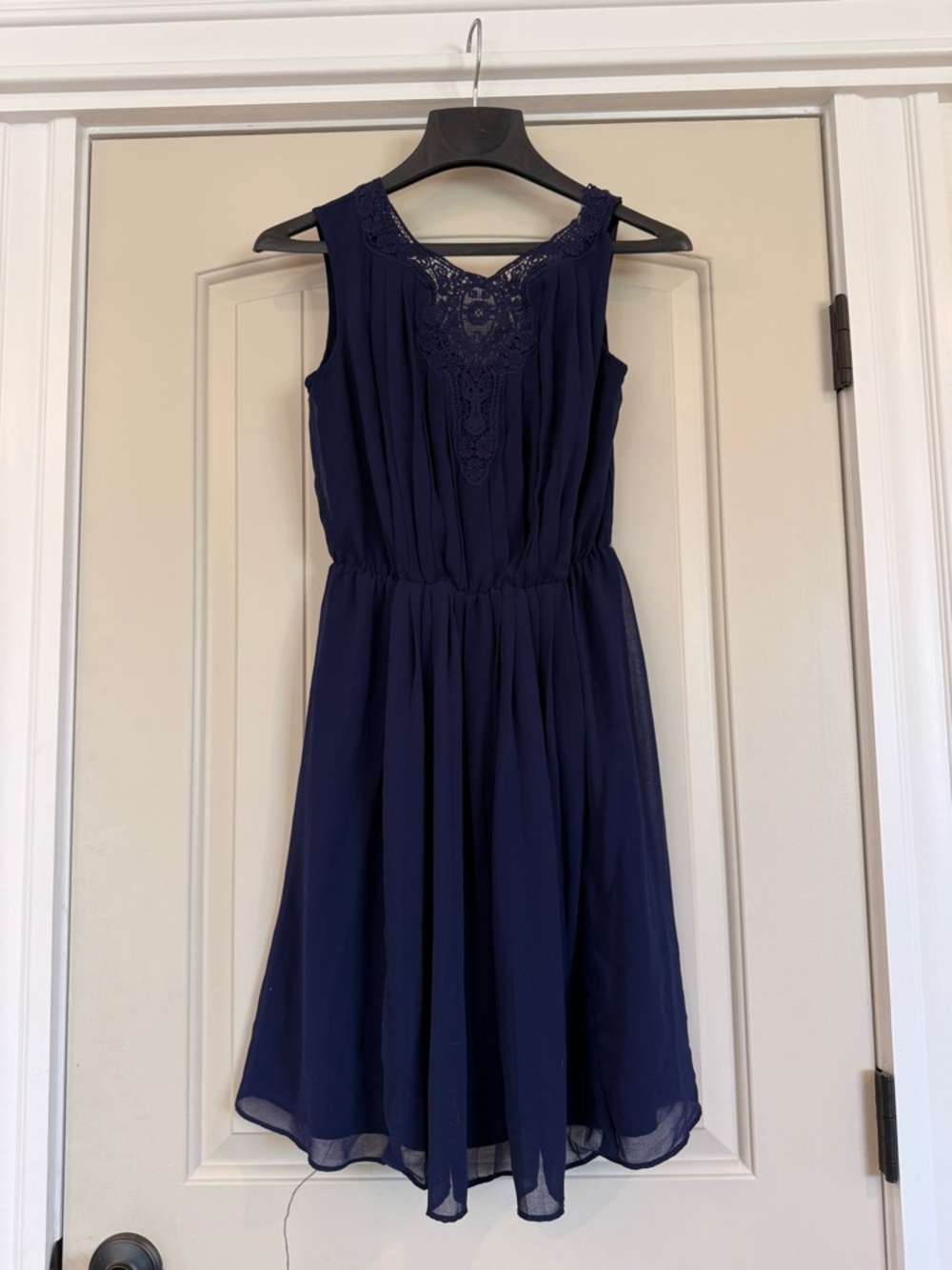 Jessica Simpson Navy Sleeveless Chiffon Dress with Lace Yoke